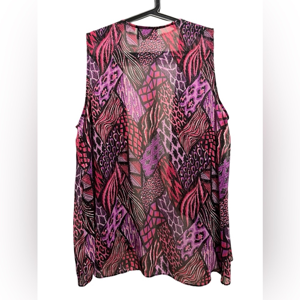 Bob Mackie Wearable Art Vest Sheer pink Mixed Media Print slinky bold statement
